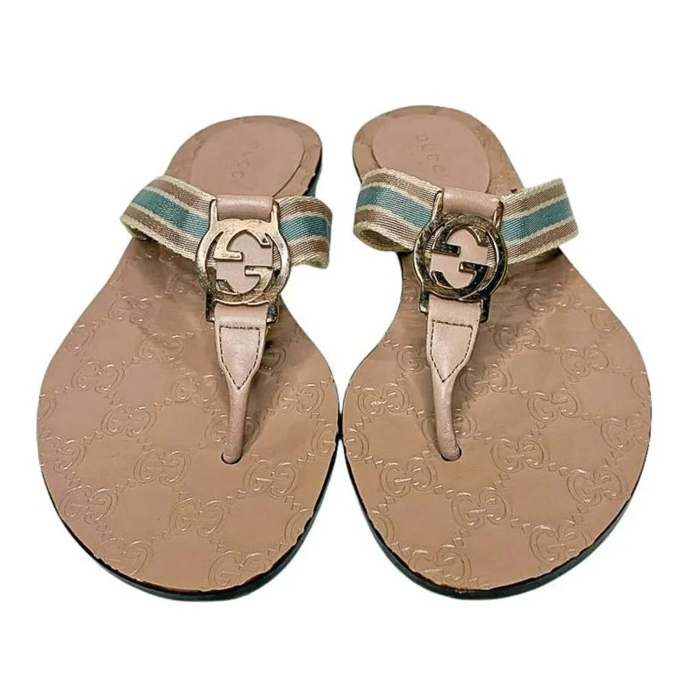 Gucci GG Web Stripe Thong Sandals EU 35.5 US 5.5 Mauve Flip Flop Slide Flat Heel - Picture 2 of 10